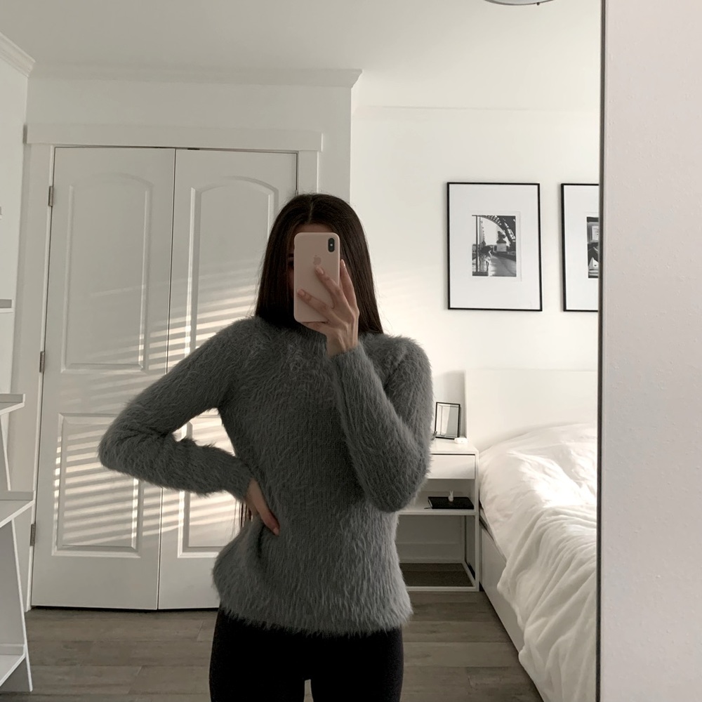 Mohair gray mock neck sweater - Picture 3 of 6
